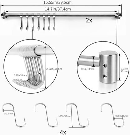 Kitchen Utensil Rack 2PCS, 15.6” Pot & Pan Hanging Rack Wall Mount