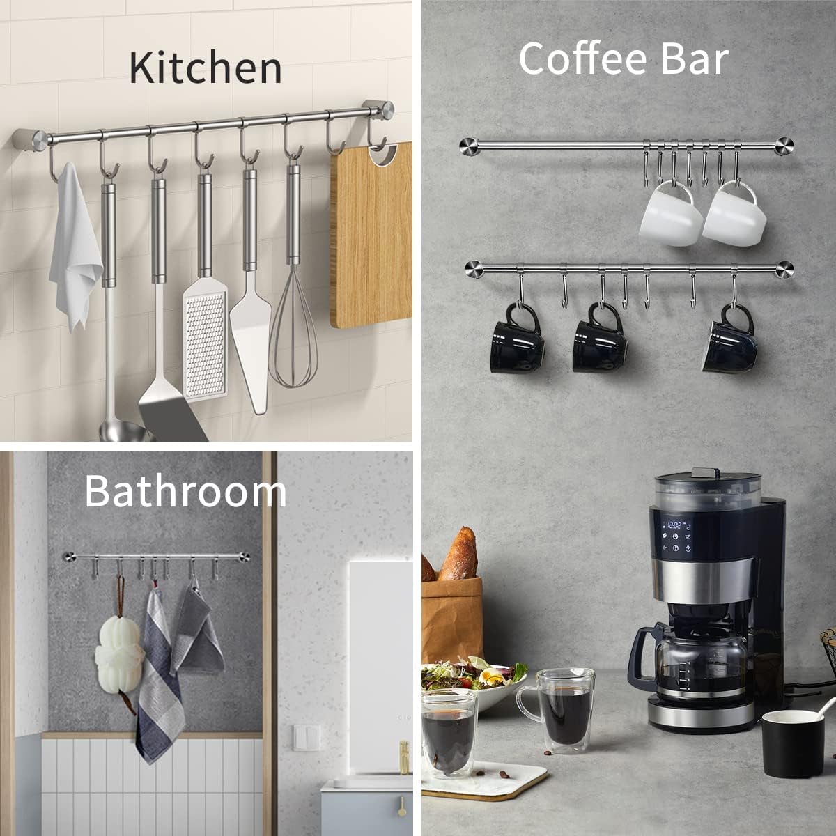 Kitchen Utensil Rack 2PCS, 15.6” Pot & Pan Hanging Rack Wall Mount