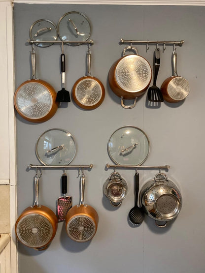 Kitchen Utensil Rack 2PCS, 15.6” Pot & Pan Hanging Rack Wall Mount