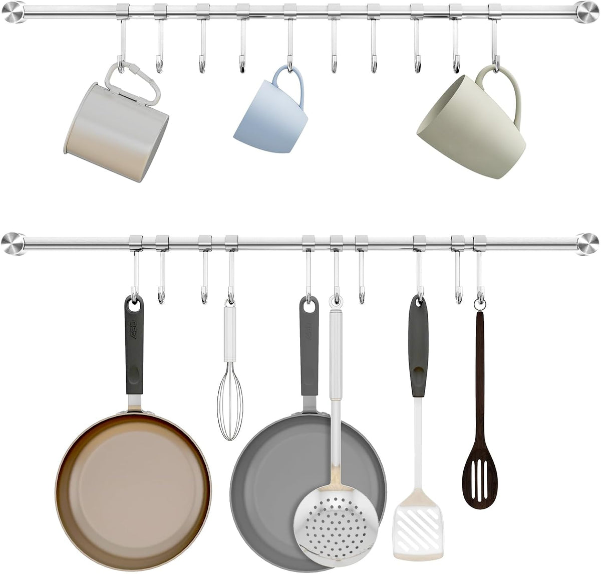 Kitchen Utensil Rack 2PCS, 15.6” Pot & Pan Hanging Rack Wall Mount