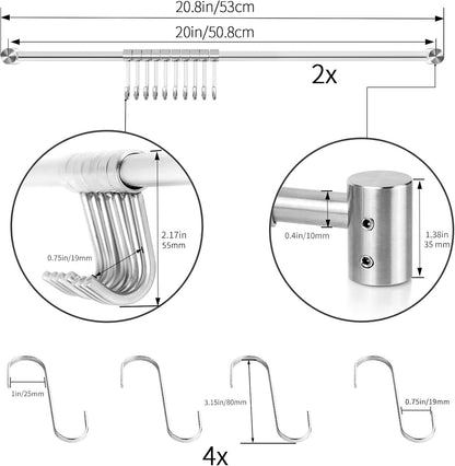 Kitchen Utensil Rack 2PCS, 15.6” Pot & Pan Hanging Rack Wall Mount