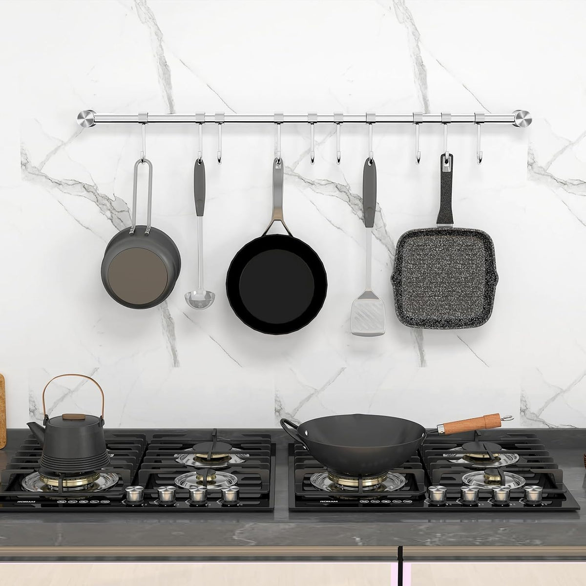 Kitchen Utensil Rack 2PCS, 15.6” Pot & Pan Hanging Rack Wall Mount