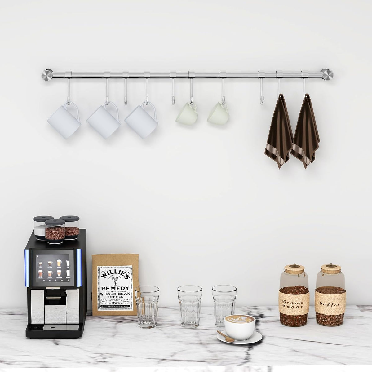 Kitchen Utensil Rack 2PCS, 15.6” Pot & Pan Hanging Rack Wall Mount