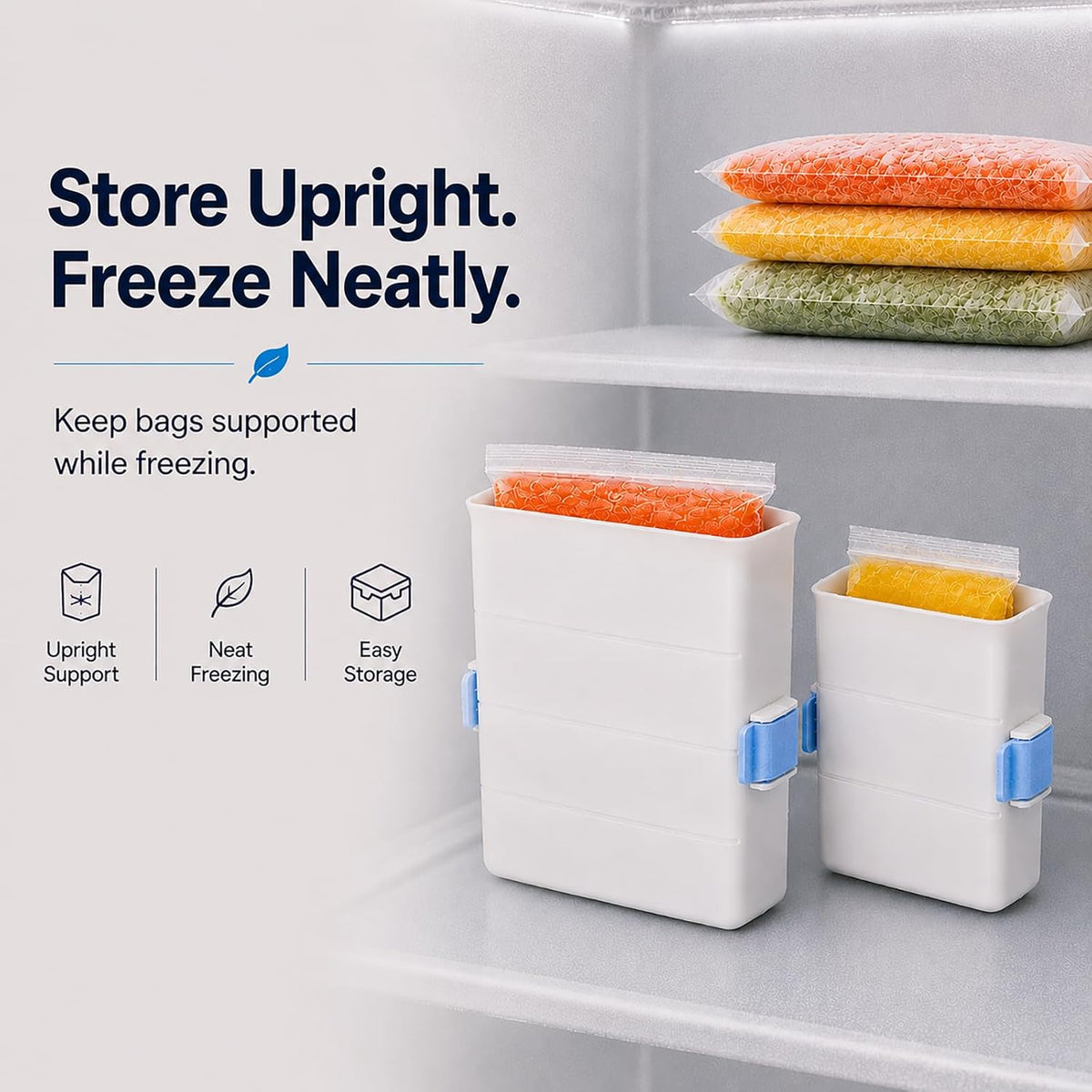 Freezer Food Block Maker, 6-Cup Freezer Bag Holder for Gallon Bags, Durable Hard Plastic, Freeze Soups, Bone Broth, Sauces, Chili & Leftovers into Flat Stackable Blocks, Meal Prep Freezer Storage
