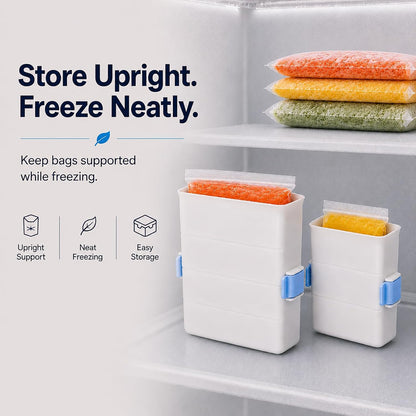Freezer Food Block Maker, 6-Cup Freezer Bag Holder for Gallon Bags, Durable Hard Plastic, Freeze Soups, Bone Broth, Sauces, Chili & Leftovers into Flat Stackable Blocks, Meal Prep Freezer Storage
