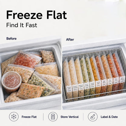 Freezer Food Block Maker, 6-Cup Freezer Bag Holder for Gallon Bags, Durable Hard Plastic, Freeze Soups, Bone Broth, Sauces, Chili & Leftovers into Flat Stackable Blocks, Meal Prep Freezer Storage