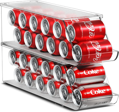 Soda Can Organizer for Fridge & Freezer, Stackable with Lid