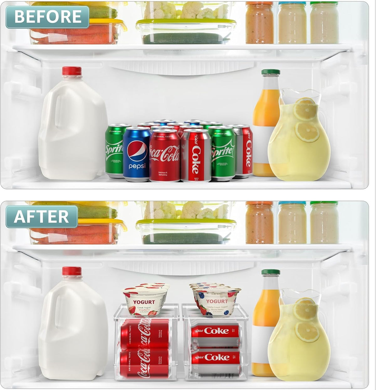 Soda Can Organizer for Fridge & Freezer, Stackable with Lid