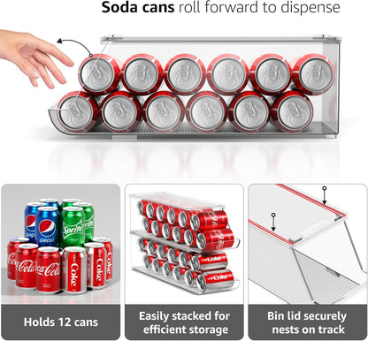 Soda Can Organizer for Fridge & Freezer, Stackable with Lid
