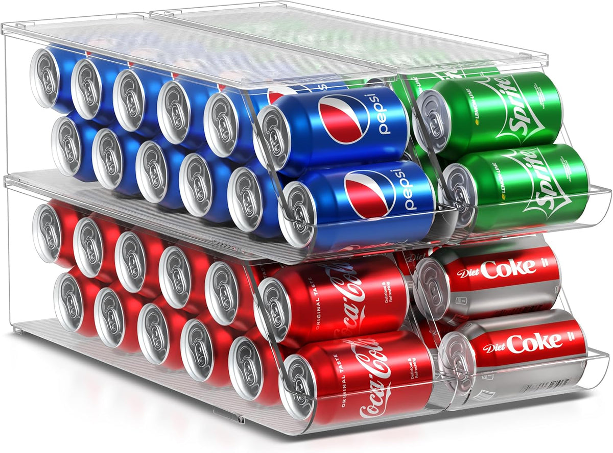 Soda Can Organizer for Fridge & Freezer, Stackable with Lid