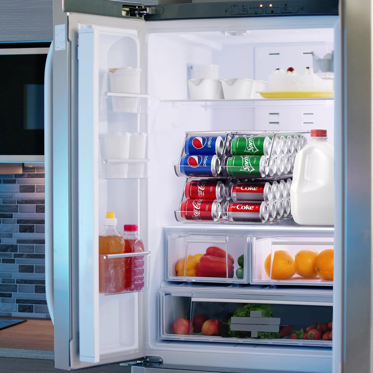 Soda Can Organizer for Fridge & Freezer, Stackable with Lid
