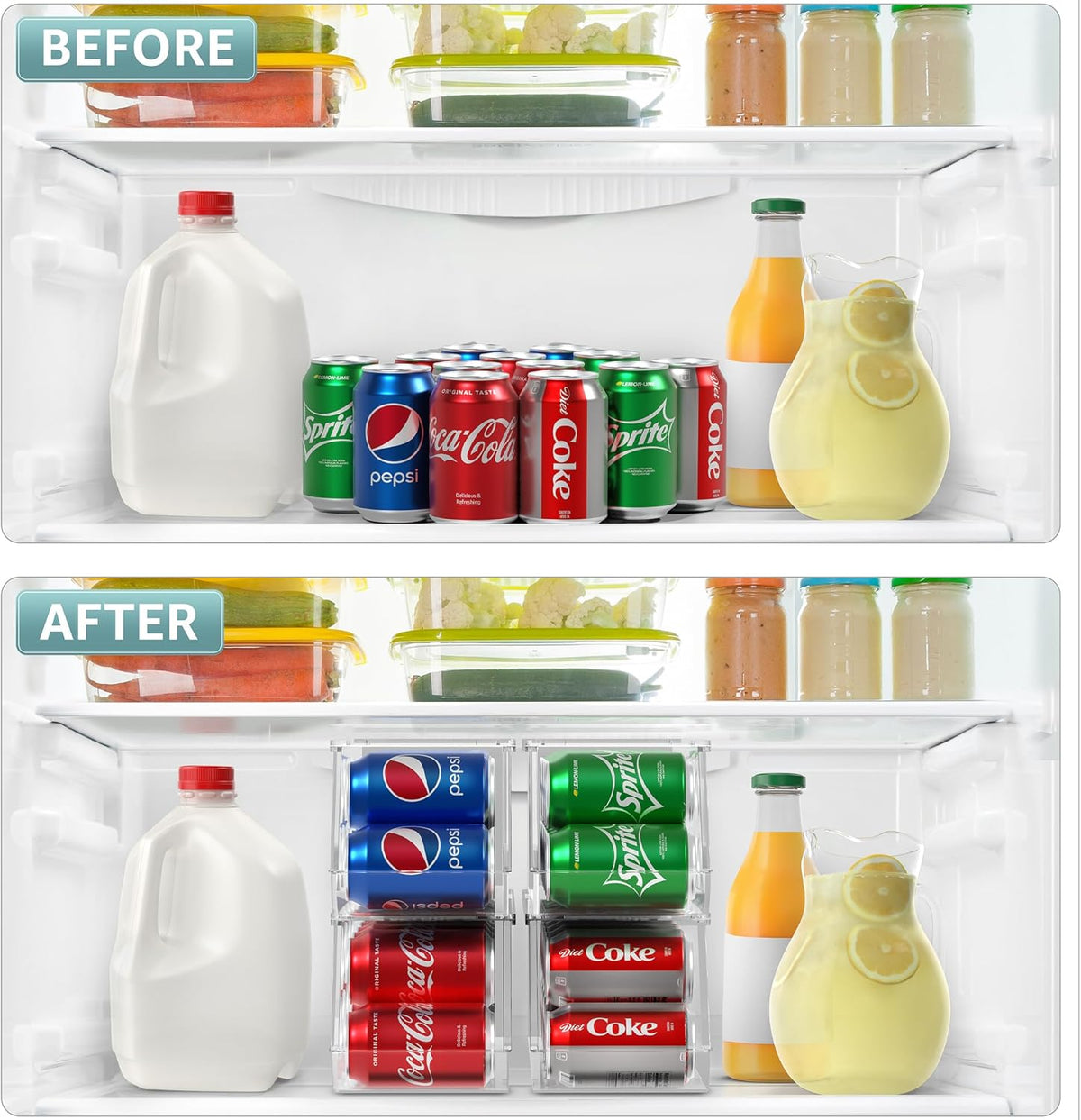 Soda Can Organizer for Fridge & Freezer, Stackable with Lid