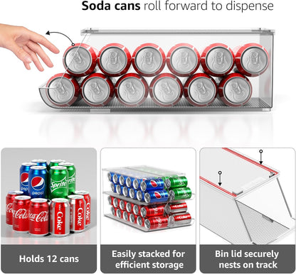Soda Can Organizer for Fridge & Freezer, Stackable with Lid