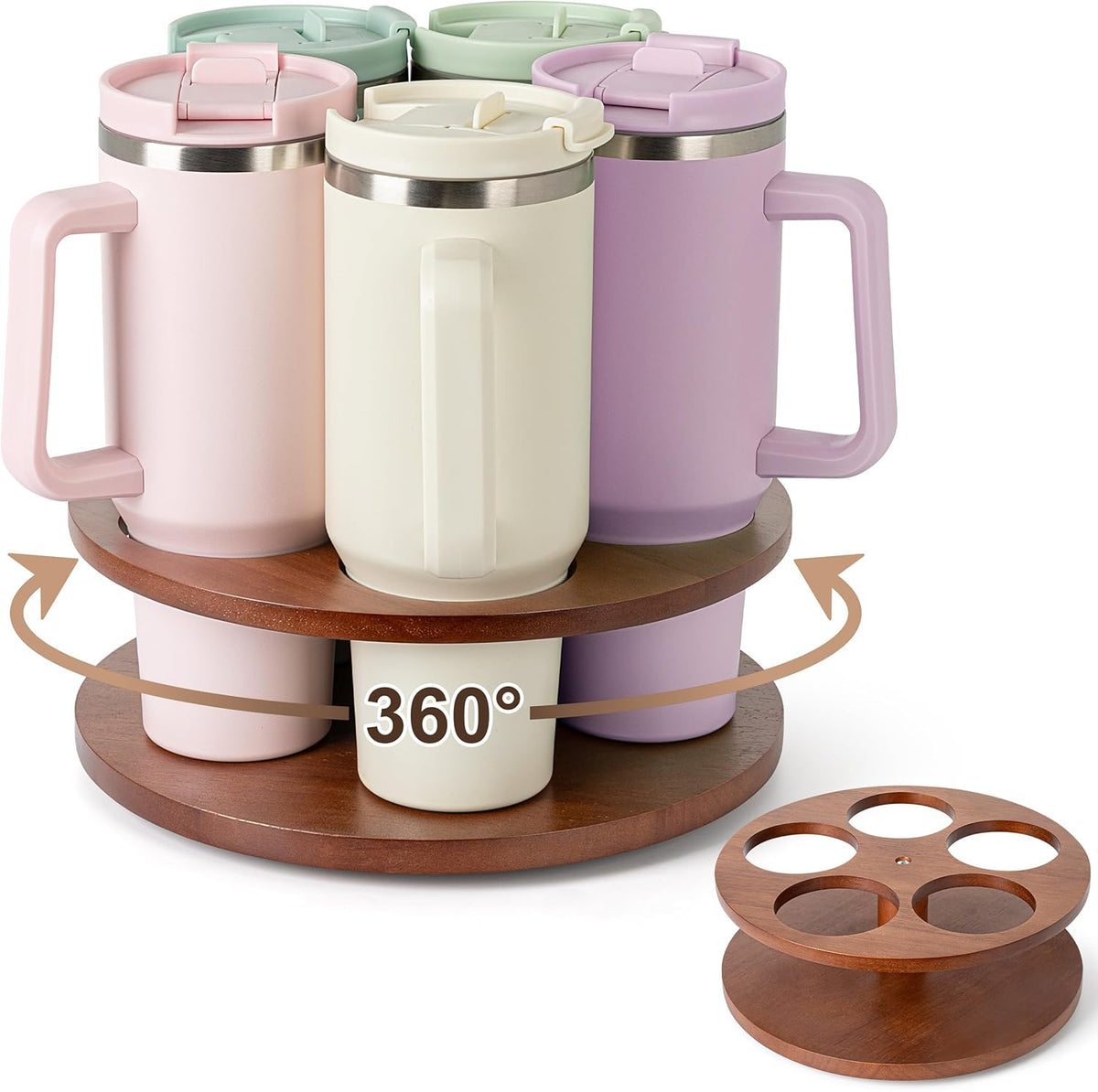 Water Bottle Organizer for Stanley Cups 40oz/30oz/20oz, 360° Rotating Wooden Tumbler Organizer, Stanley Cup Holder for Cabinet Storage (Yellow)