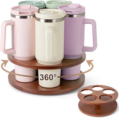 Water Bottle Organizer for Stanley Cups 40oz/30oz/20oz, 360° Rotating Wooden Tumbler Organizer, Stanley Cup Holder for Cabinet Storage (Yellow)