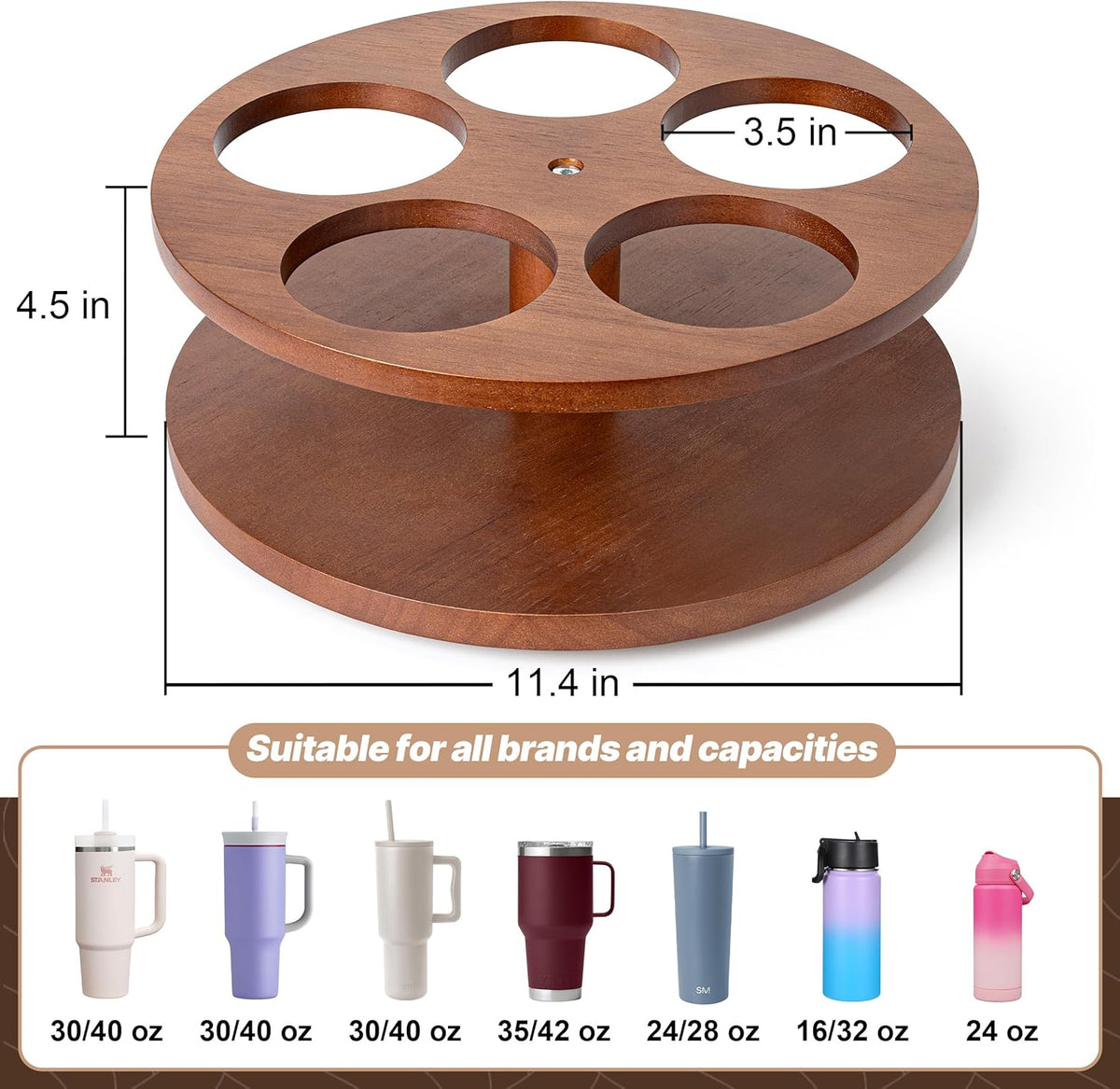 Water Bottle Organizer for Stanley Cups 40oz/30oz/20oz, 360° Rotating Wooden Tumbler Organizer, Stanley Cup Holder for Cabinet Storage (Yellow)