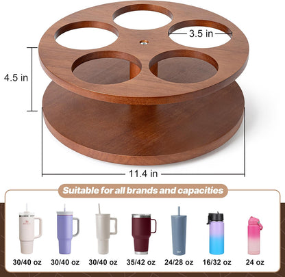 Water Bottle Organizer for Stanley Cups 40oz/30oz/20oz, 360° Rotating Wooden Tumbler Organizer, Stanley Cup Holder for Cabinet Storage (Yellow)
