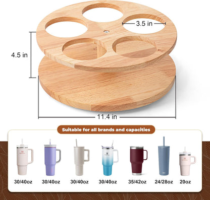 Water Bottle Organizer for Stanley Cups 40oz/30oz/20oz, 360° Rotating Wooden Tumbler Organizer, Stanley Cup Holder for Cabinet Storage (Yellow)