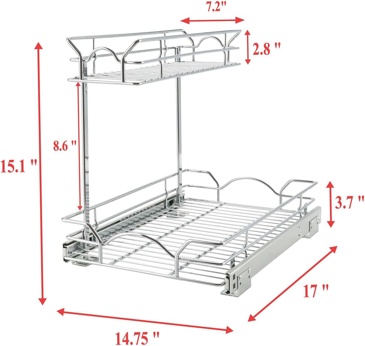 Under Sink Cabinet Organizer Two Tier Pull Out Shelf (11.75W x21D), Under Sink Sliding Shelf for Kitchen Bathroom Cabinet 2 Tier Chrome