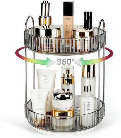 360 Rotating Makeup Organizer, 2 Tier Lazy Susan Bathroom Counter Organizer, Skincare Organizers, Spinning Perfume Organizer & Vanity Organizer Countertop (Classic Grey, 2 Tier)