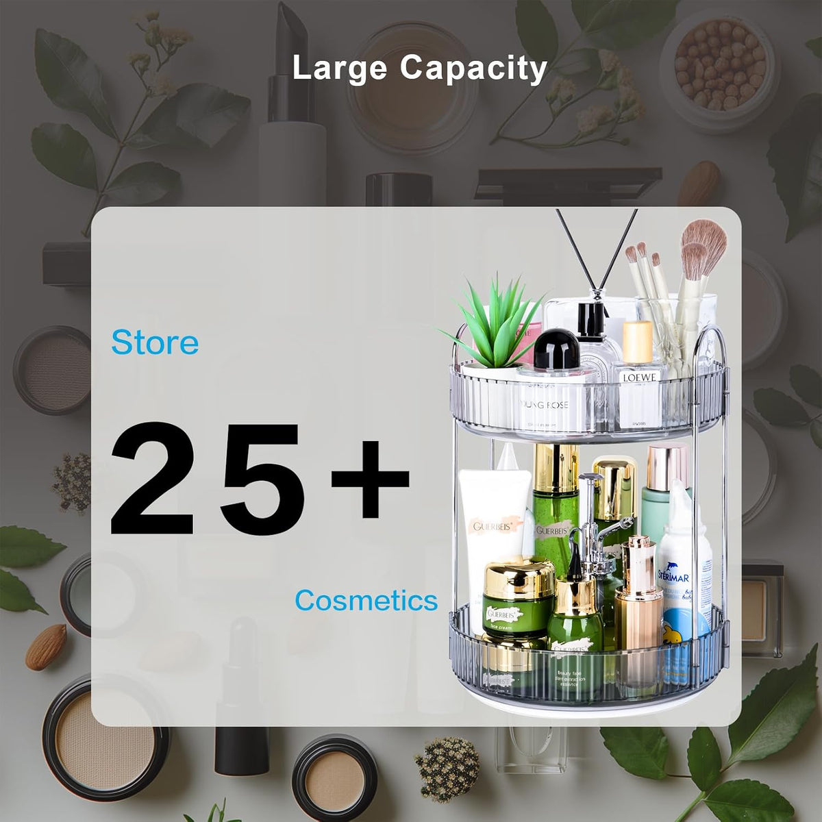 360 Rotating Makeup Organizer, 2 Tier Lazy Susan Bathroom Counter Organizer, Skincare Organizers, Spinning Perfume Organizer & Vanity Organizer Countertop (Classic Grey, 2 Tier)