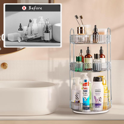 360 Rotating Makeup Organizer, 2 Tier Lazy Susan Bathroom Counter Organizer, Skincare Organizers, Spinning Perfume Organizer & Vanity Organizer Countertop (Classic Grey, 2 Tier)