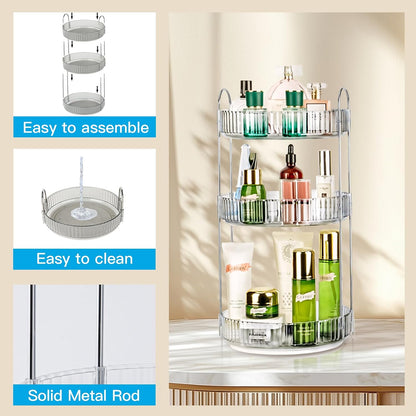 360 Rotating Makeup Organizer, 2 Tier Lazy Susan Bathroom Counter Organizer, Skincare Organizers, Spinning Perfume Organizer & Vanity Organizer Countertop (Classic Grey, 2 Tier)