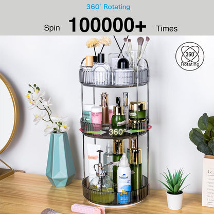 360 Rotating Makeup Organizer, 2 Tier Lazy Susan Bathroom Counter Organizer, Skincare Organizers, Spinning Perfume Organizer & Vanity Organizer Countertop (Classic Grey, 2 Tier)