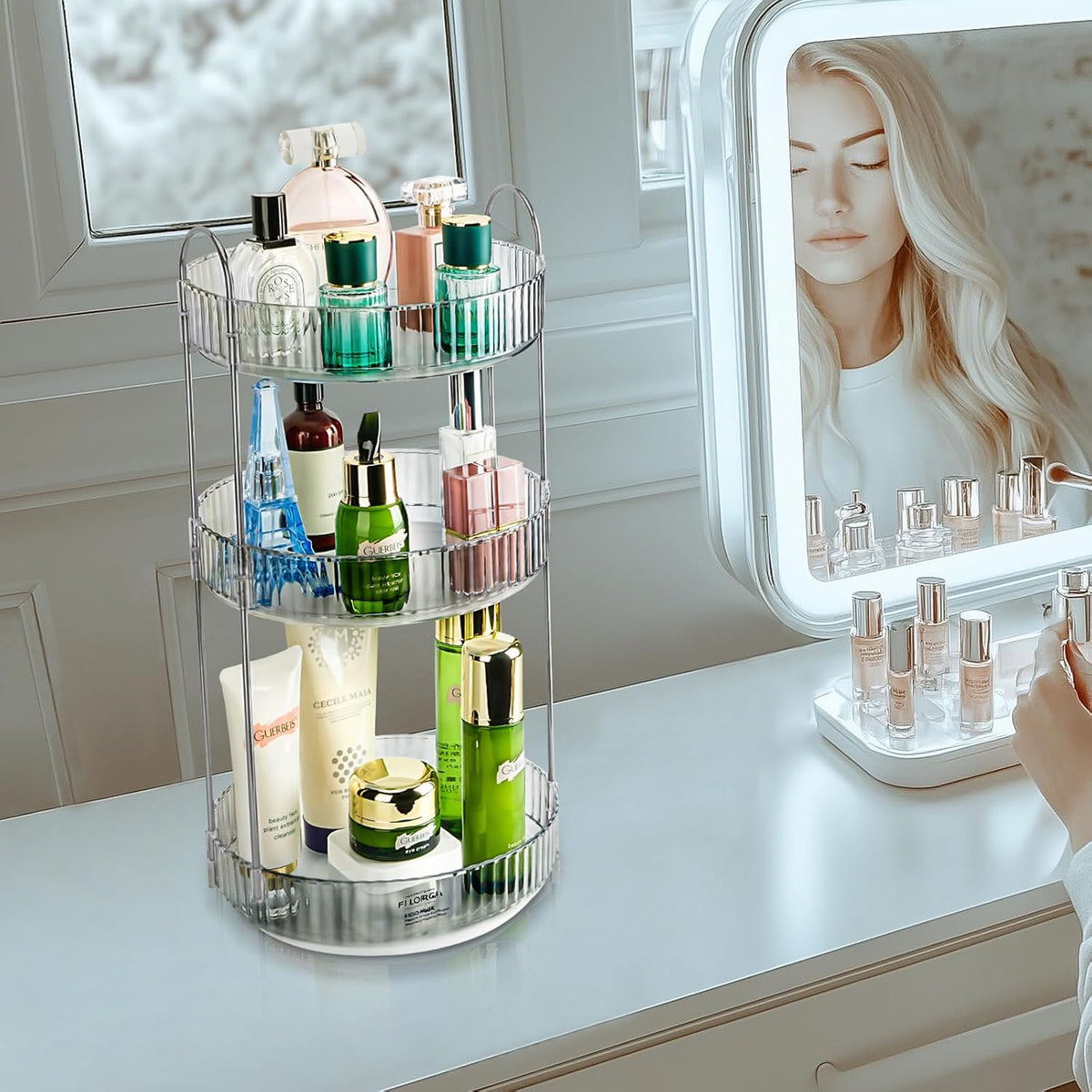 360 Rotating Makeup Organizer, 2 Tier Lazy Susan Bathroom Counter Organizer, Skincare Organizers, Spinning Perfume Organizer & Vanity Organizer Countertop (Classic Grey, 2 Tier)
