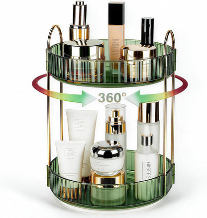 360 Rotating Makeup Organizer, 2 Tier Lazy Susan Bathroom Counter Organizer, Skincare Organizers, Spinning Perfume Organizer & Vanity Organizer Countertop (Classic Grey, 2 Tier)