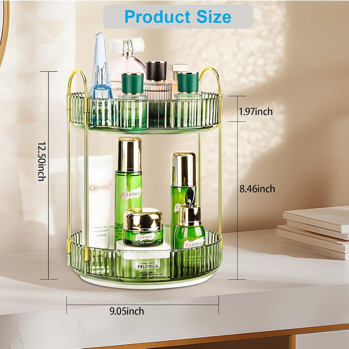360 Rotating Makeup Organizer, 2 Tier Lazy Susan Bathroom Counter Organizer, Skincare Organizers, Spinning Perfume Organizer & Vanity Organizer Countertop (Classic Grey, 2 Tier)