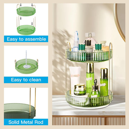 360 Rotating Makeup Organizer, 2 Tier Lazy Susan Bathroom Counter Organizer, Skincare Organizers, Spinning Perfume Organizer & Vanity Organizer Countertop (Classic Grey, 2 Tier)