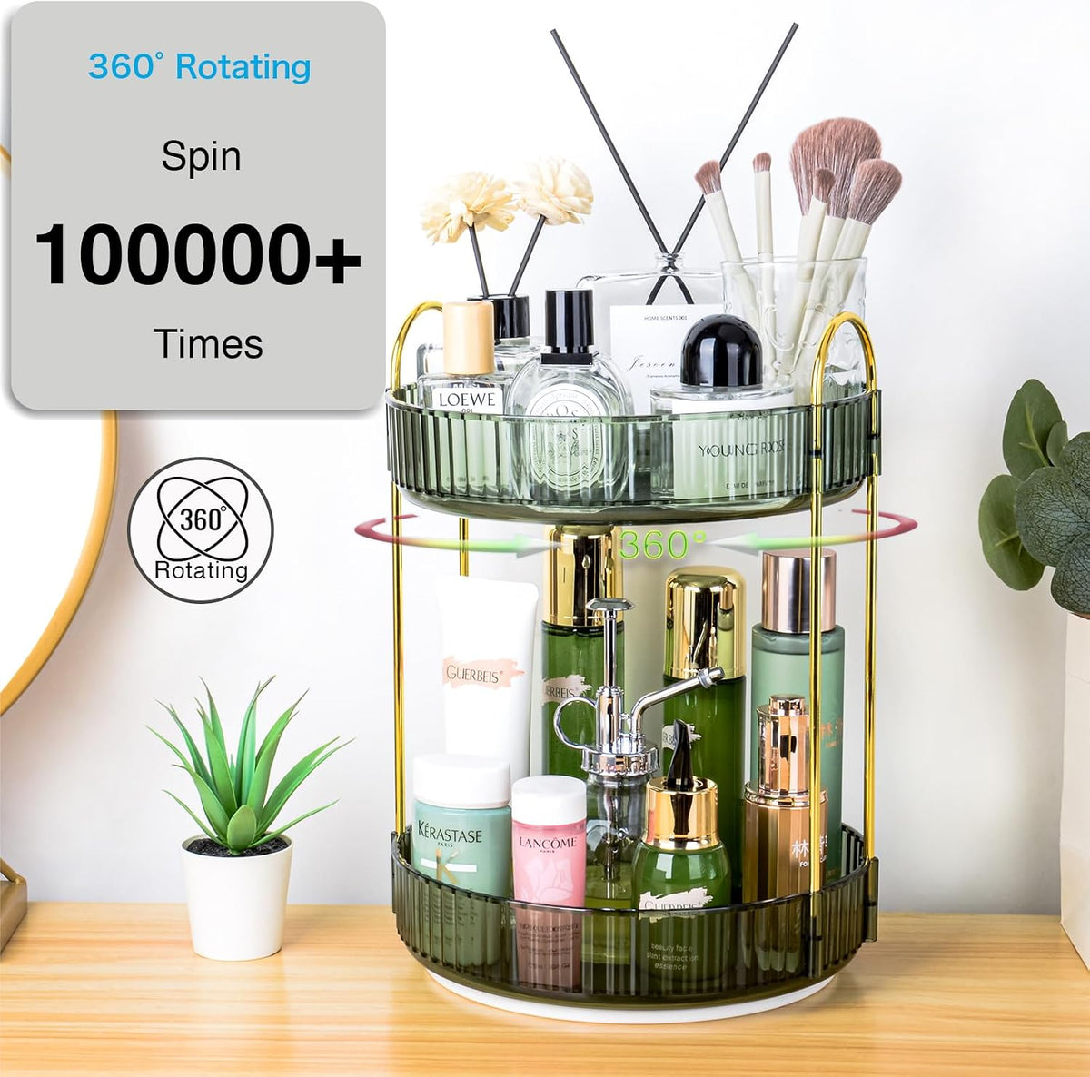 360 Rotating Makeup Organizer, 2 Tier Lazy Susan Bathroom Counter Organizer, Skincare Organizers, Spinning Perfume Organizer & Vanity Organizer Countertop (Classic Grey, 2 Tier)