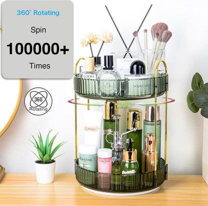 360 Rotating Makeup Organizer, 2 Tier Lazy Susan Bathroom Counter Organizer, Skincare Organizers, Spinning Perfume Organizer & Vanity Organizer Countertop (Classic Grey, 2 Tier)