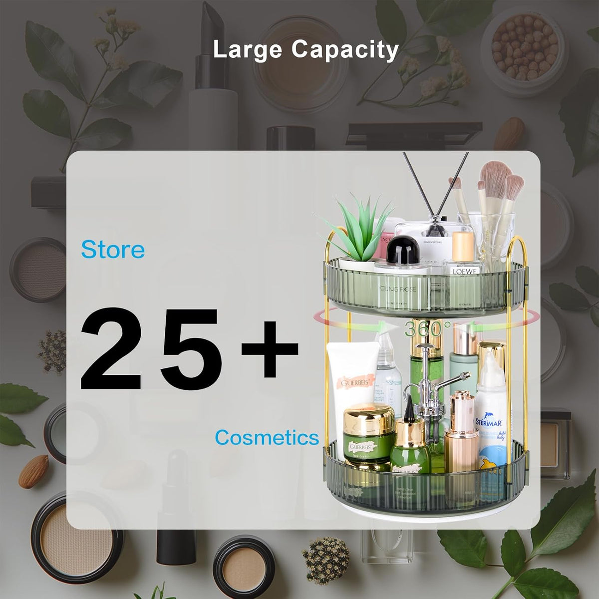 360 Rotating Makeup Organizer, 2 Tier Lazy Susan Bathroom Counter Organizer, Skincare Organizers, Spinning Perfume Organizer & Vanity Organizer Countertop (Classic Grey, 2 Tier)
