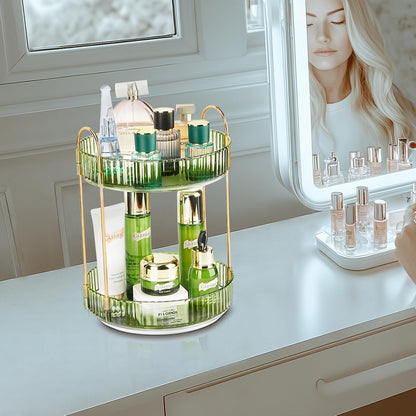 360 Rotating Makeup Organizer, 2 Tier Lazy Susan Bathroom Counter Organizer, Skincare Organizers, Spinning Perfume Organizer & Vanity Organizer Countertop (Classic Grey, 2 Tier)