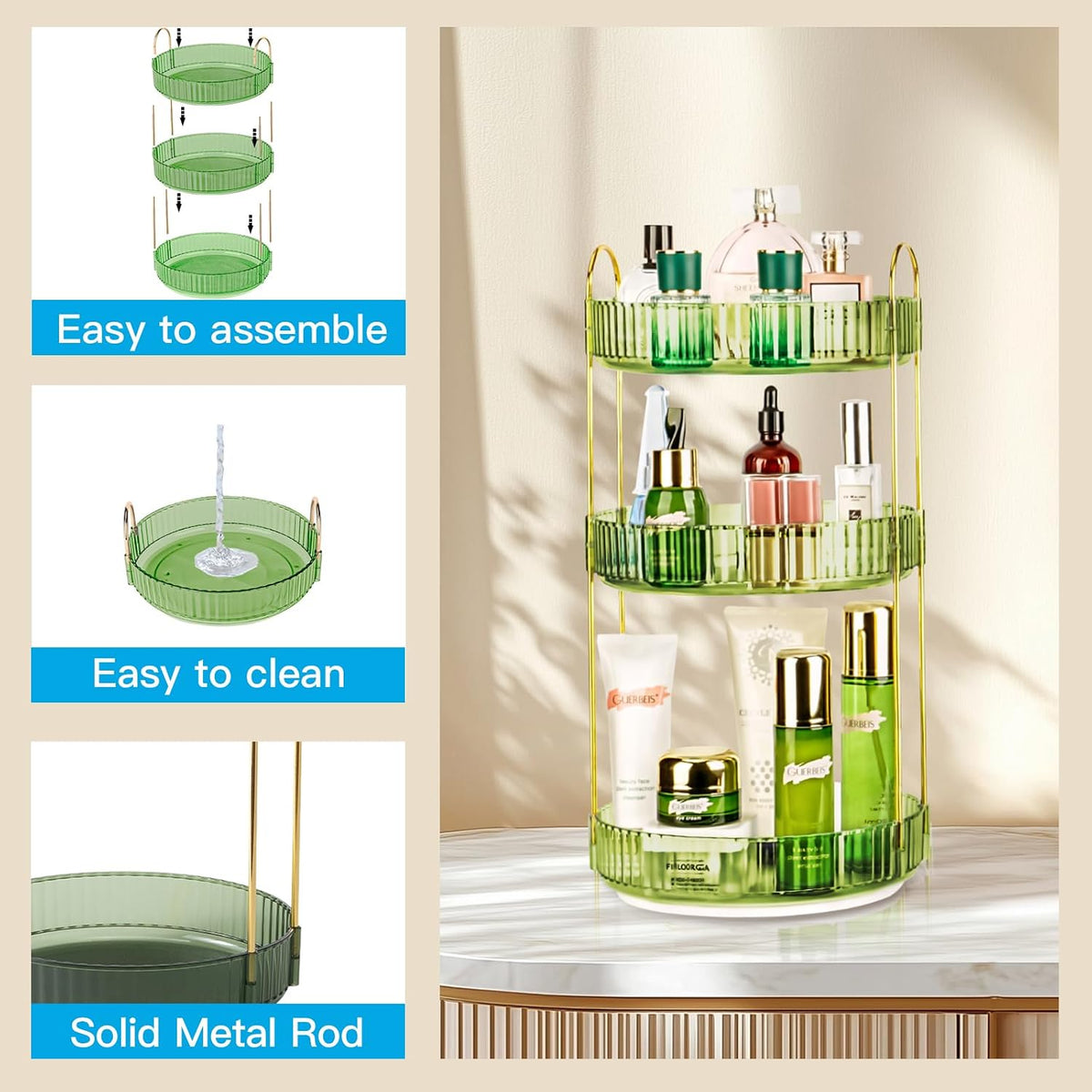 360 Rotating Makeup Organizer, 2 Tier Lazy Susan Bathroom Counter Organizer, Skincare Organizers, Spinning Perfume Organizer & Vanity Organizer Countertop (Classic Grey, 2 Tier)