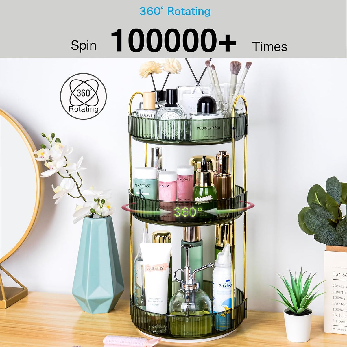 360 Rotating Makeup Organizer, 2 Tier Lazy Susan Bathroom Counter Organizer, Skincare Organizers, Spinning Perfume Organizer & Vanity Organizer Countertop (Classic Grey, 2 Tier)