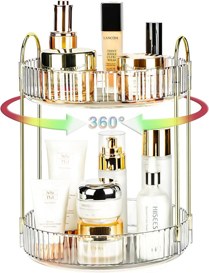 360 Rotating Makeup Organizer, 2 Tier Lazy Susan Bathroom Counter Organizer, Skincare Organizers, Spinning Perfume Organizer & Vanity Organizer Countertop (Classic Grey, 2 Tier)