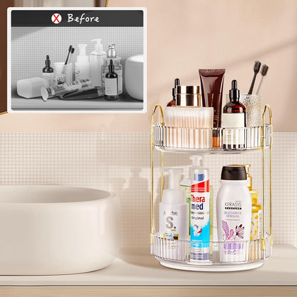 360 Rotating Makeup Organizer, 2 Tier Lazy Susan Bathroom Counter Organizer, Skincare Organizers, Spinning Perfume Organizer & Vanity Organizer Countertop (Classic Grey, 2 Tier)