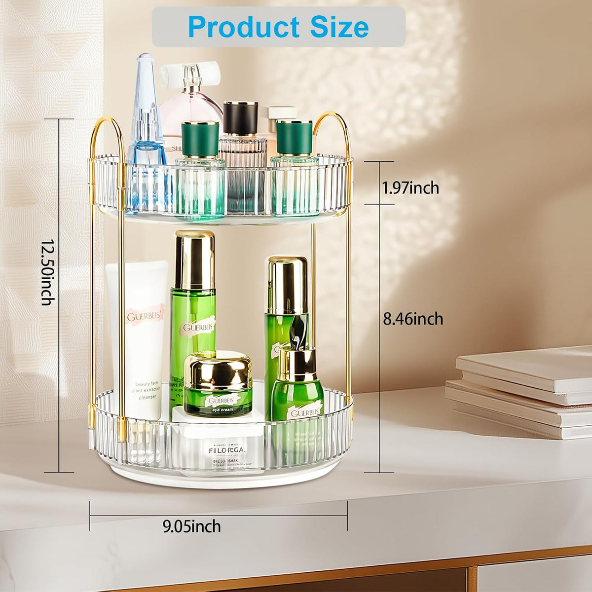 360 Rotating Makeup Organizer, 2 Tier Lazy Susan Bathroom Counter Organizer, Skincare Organizers, Spinning Perfume Organizer & Vanity Organizer Countertop (Classic Grey, 2 Tier)