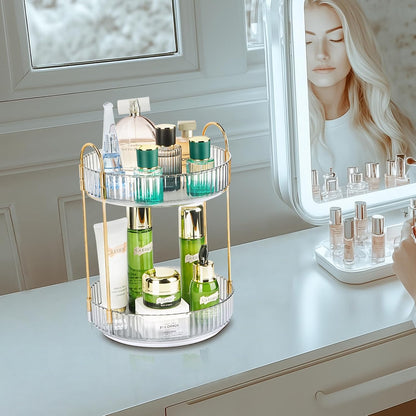 360 Rotating Makeup Organizer, 2 Tier Lazy Susan Bathroom Counter Organizer, Skincare Organizers, Spinning Perfume Organizer & Vanity Organizer Countertop (Classic Grey, 2 Tier)