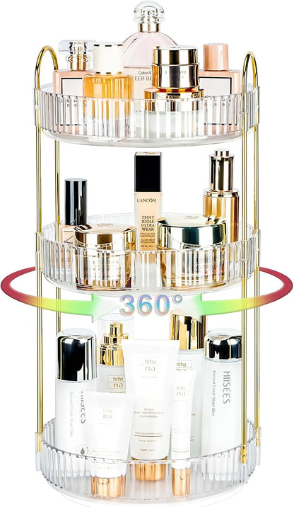 360 Rotating Makeup Organizer, 2 Tier Lazy Susan Bathroom Counter Organizer, Skincare Organizers, Spinning Perfume Organizer & Vanity Organizer Countertop (Classic Grey, 2 Tier)