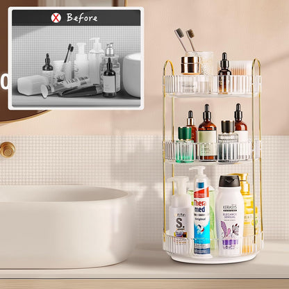 360 Rotating Makeup Organizer, 2 Tier Lazy Susan Bathroom Counter Organizer, Skincare Organizers, Spinning Perfume Organizer & Vanity Organizer Countertop (Classic Grey, 2 Tier)