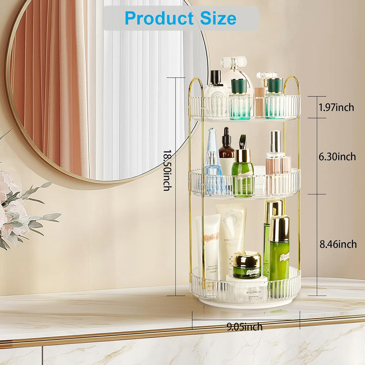 360 Rotating Makeup Organizer, 2 Tier Lazy Susan Bathroom Counter Organizer, Skincare Organizers, Spinning Perfume Organizer & Vanity Organizer Countertop (Classic Grey, 2 Tier)