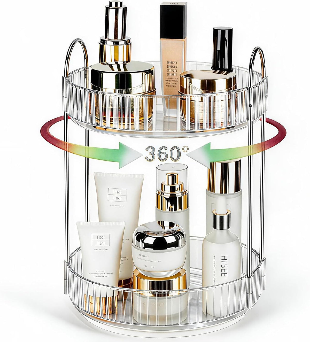 360 Rotating Makeup Organizer, 2 Tier Lazy Susan Bathroom Counter Organizer, Skincare Organizers, Spinning Perfume Organizer & Vanity Organizer Countertop (Classic Grey, 2 Tier)