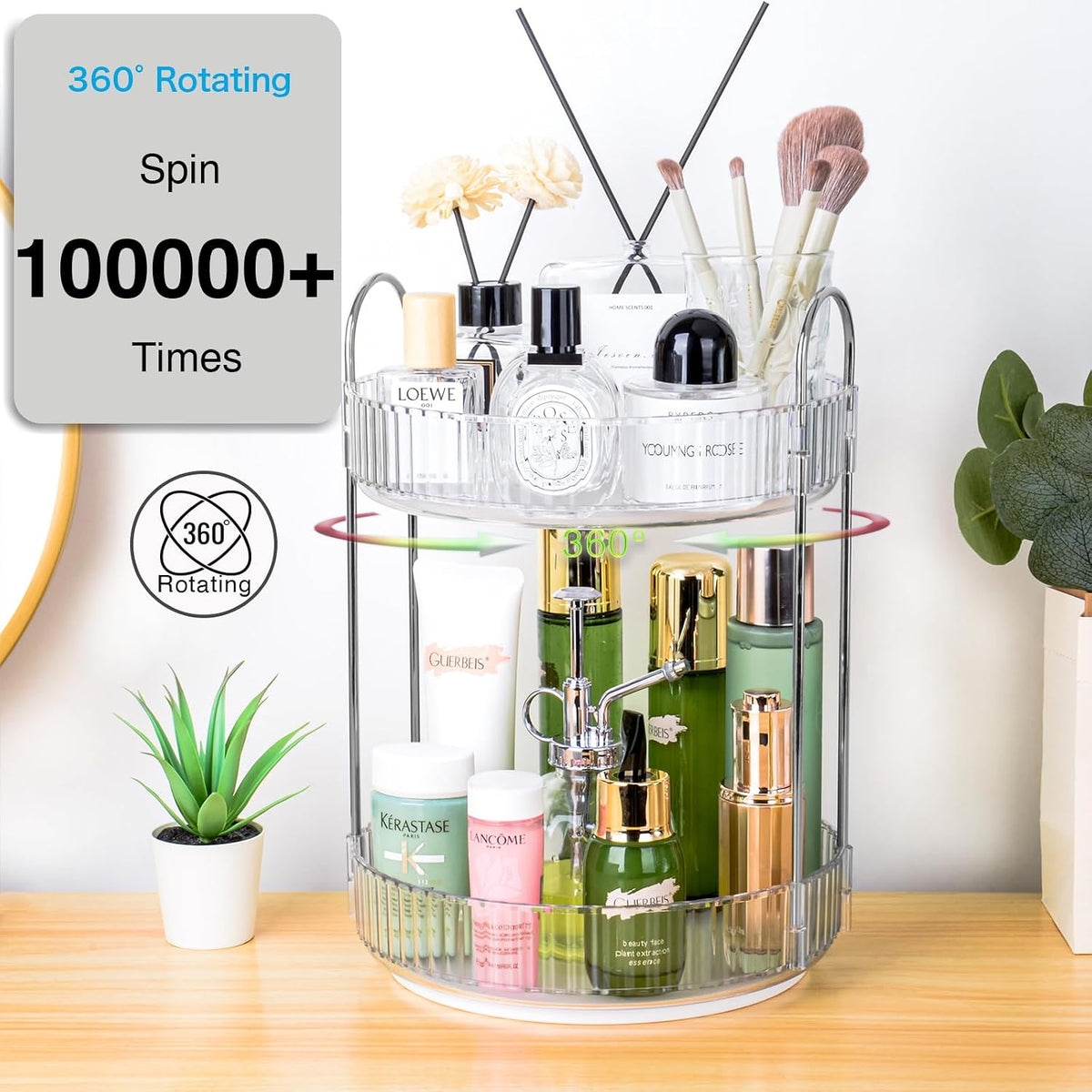 360 Rotating Makeup Organizer, 2 Tier Lazy Susan Bathroom Counter Organizer, Skincare Organizers, Spinning Perfume Organizer & Vanity Organizer Countertop (Classic Grey, 2 Tier)