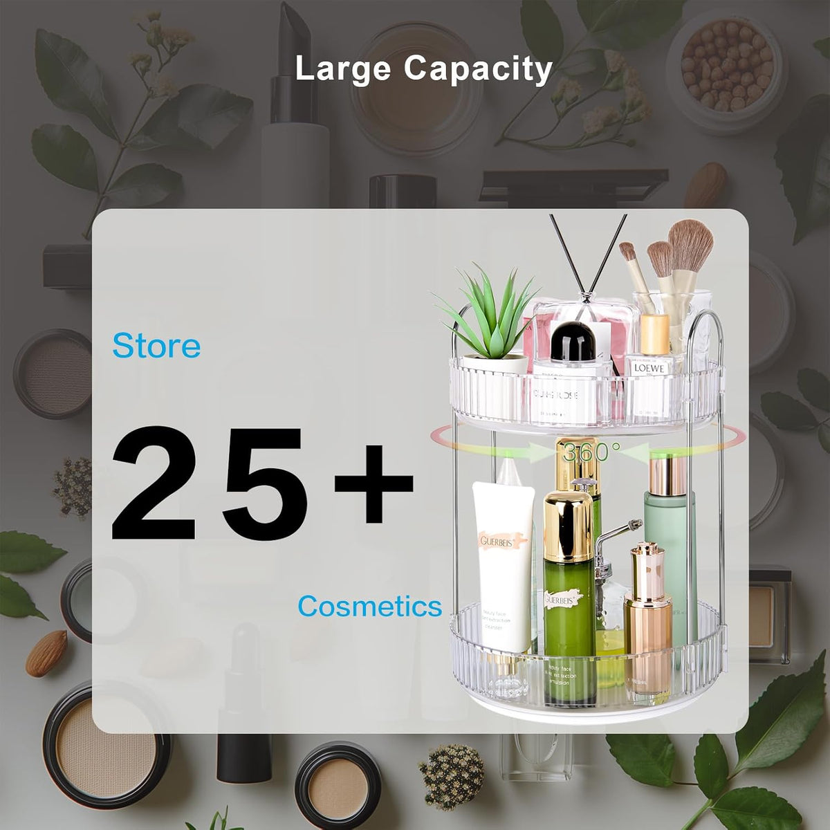 360 Rotating Makeup Organizer, 2 Tier Lazy Susan Bathroom Counter Organizer, Skincare Organizers, Spinning Perfume Organizer & Vanity Organizer Countertop (Classic Grey, 2 Tier)