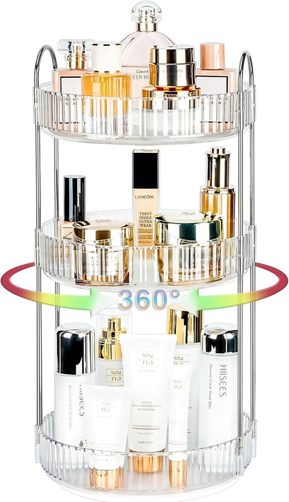 360 Rotating Makeup Organizer, 2 Tier Lazy Susan Bathroom Counter Organizer, Skincare Organizers, Spinning Perfume Organizer & Vanity Organizer Countertop (Classic Grey, 2 Tier)