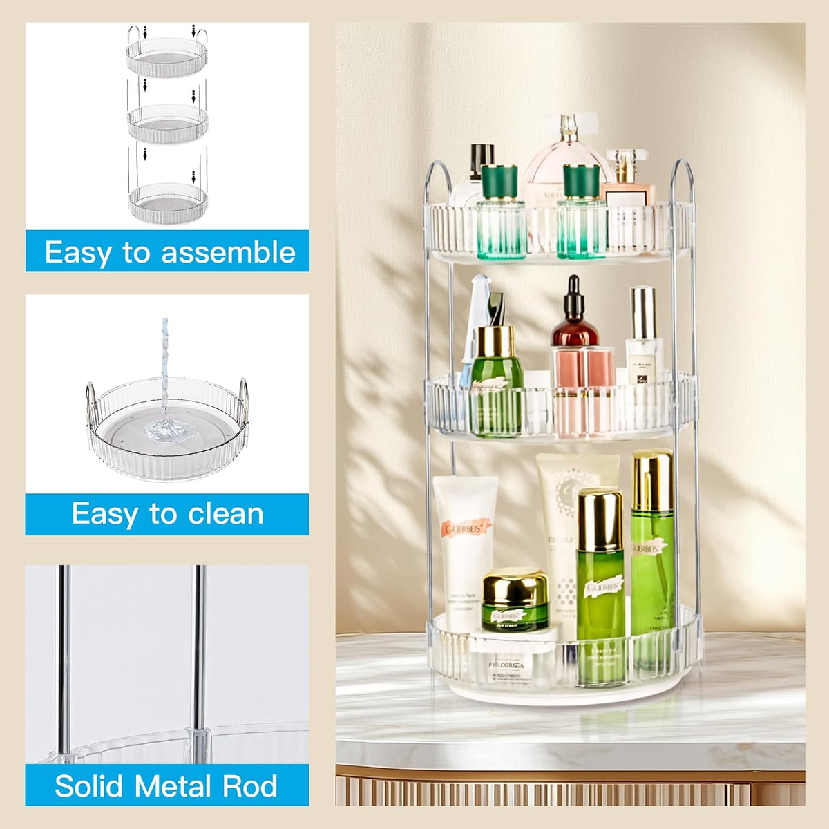 360 Rotating Makeup Organizer, 2 Tier Lazy Susan Bathroom Counter Organizer, Skincare Organizers, Spinning Perfume Organizer & Vanity Organizer Countertop (Classic Grey, 2 Tier)